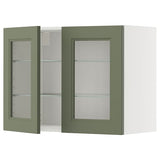 METOD wall cabinet w shelves/2 glass drs, white/Axstad grey-green, 80x60 cm