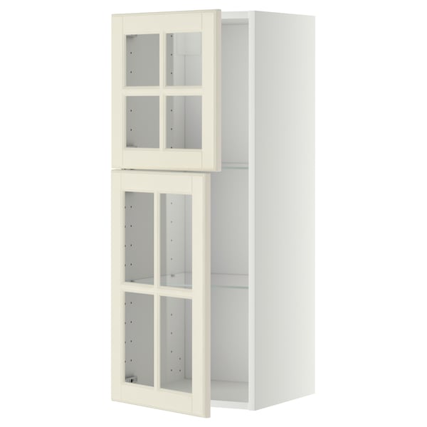 METOD wall cabinet w shelves/2 glass drs, white/Bodbyn off-white, 40x100 cm