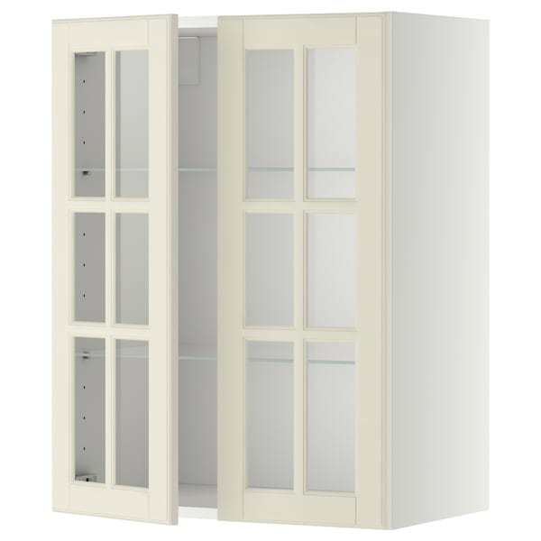 Ikea METOD - Wall cabinet w shelves/2 glass drs, white/Bodbyn off-white, 60x80 cm