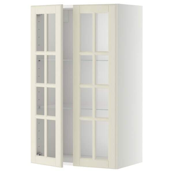 Ikea METOD - Wall cabinet w shelves/2 glass drs, white/Bodbyn off-white, 60x100 cm