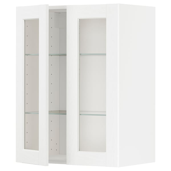 METOD wall cabinet w shelves/2 glass drs, white Enköping/white wood effect, 60.0x80.0x38.9 cm
