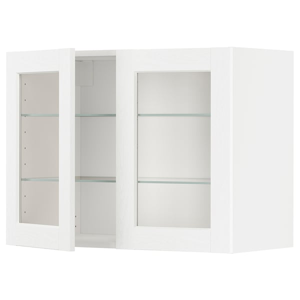 METOD wall cabinet w shelves/2 glass drs, white Enköping/white wood effect, 80x60 cm