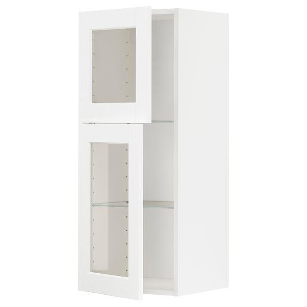 METOD wall cabinet w shelves/2 glass drs, white Enköping/white wood effect, 40x100 cm