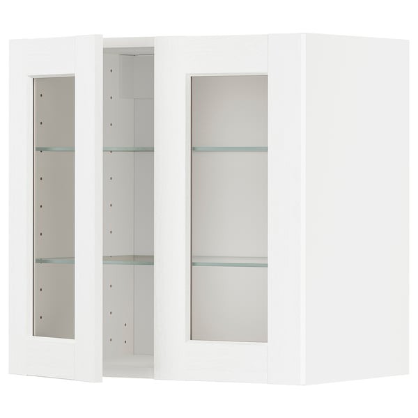 METOD wall cabinet w shelves/2 glass drs, white Enköping/white wood effect, 60x60 cm