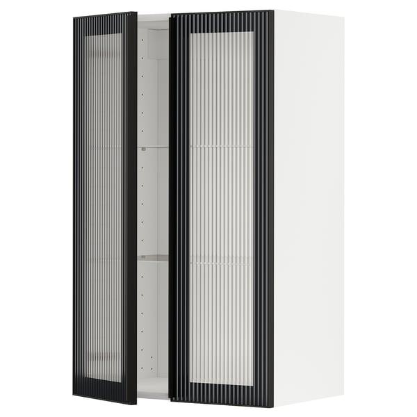 METOD wall cabinet w shelves/2 glass drs, white/Hejsta anthracite reeded glass, 60x100 cm