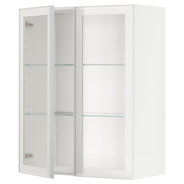 METOD wall cabinet w shelves/2 glass drs, white/Hejsta white clear glass, 80x100 cm