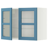 METOD wall cabinet w shelves/2 glass drs, white/Lerhyttan blue, 80x60 cm