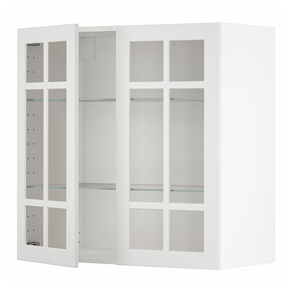 METOD wall cabinet w shelves/2 glass drs, white/Stensund white, 80x80 cm