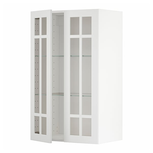 METOD wall cabinet w shelves/2 glass drs, white/Stensund white, 60x100 cm