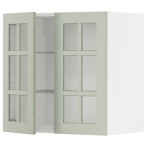 METOD wall cabinet w shelves/2 glass drs, white/Stensund light green, 60x60 cm