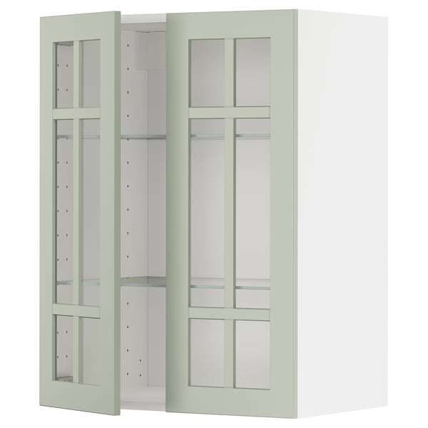 METOD wall cabinet w shelves/2 glass drs, white/Stensund light green, 60x80 cm