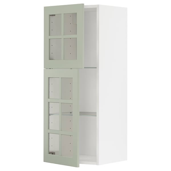 METOD wall cabinet w shelves/2 glass drs, white/Stensund light green, 40x100 cm