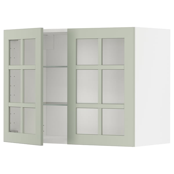 METOD wall cabinet w shelves/2 glass drs, white/Stensund light green, 80x60 cm