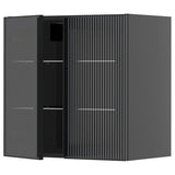 METOD wall cabinet w shelves/2 glass drs, black-grey/Hejsta anthracite reeded glass, 60x60 cm