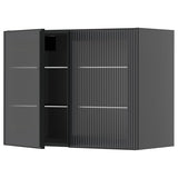 METOD wall cabinet w shelves/2 glass drs, black-grey/Hejsta anthracite reeded glass, 80x60 cm