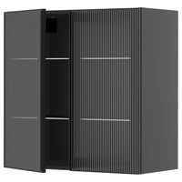 METOD wall cabinet w shelves/2 glass drs, black-grey/Hejsta anthracite reeded glass, 80x80 cm