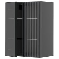 METOD wall cabinet w shelves/2 glass drs, black-grey/Hejsta anthracite reeded glass, 60x80 cm