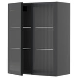 METOD wall cabinet w shelves/2 glass drs, black-grey/Hejsta anthracite reeded glass, 80x100 cm