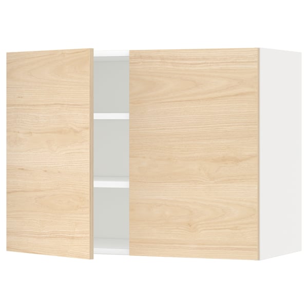 METOD wall cabinet with shelves/2 doors, white/Askersund light ash effect, 80x60 cm