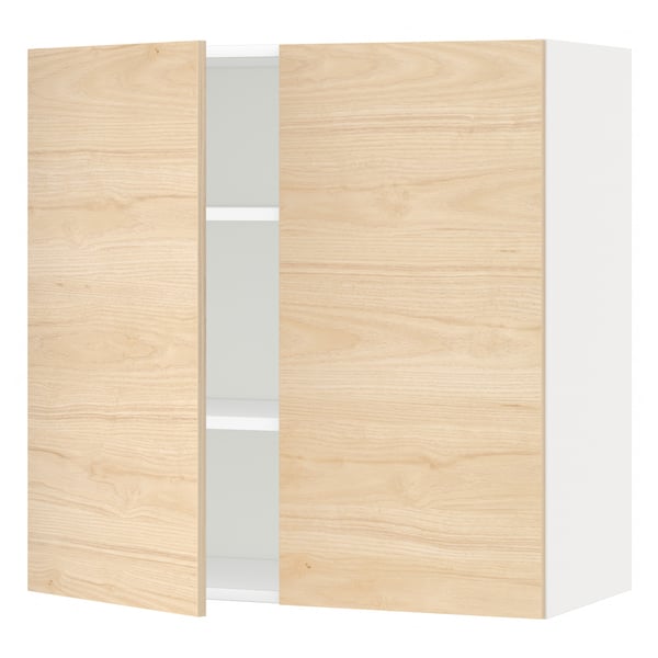 METOD wall cabinet with shelves/2 doors, white/Askersund light ash effect, 80x80 cm