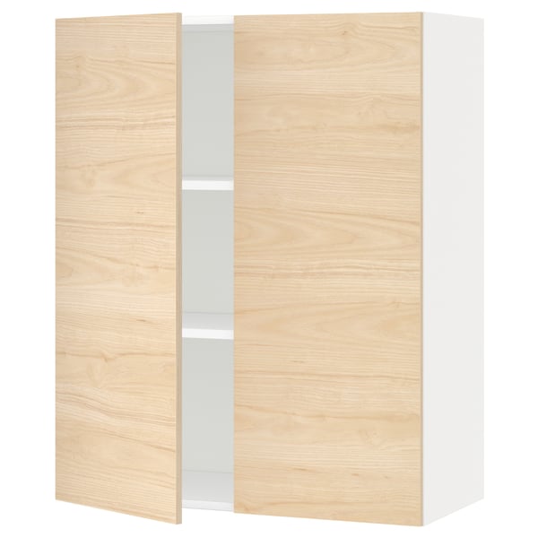 METOD wall cabinet with shelves/2 doors, white/Askersund light ash effect, 80x100 cm