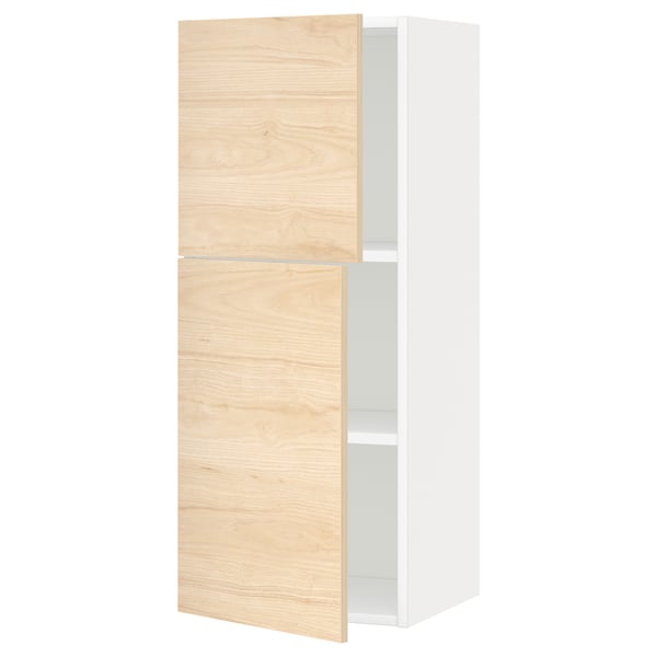 METOD wall cabinet with shelves/2 doors, white/Askersund light ash effect, 40x100 cm