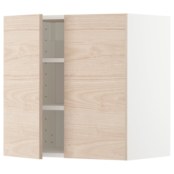 METOD wall cabinet with shelves/2 doors, white/Askersund light ash effect, 60x60 cm