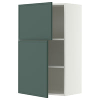 METOD wall cabinet with shelves/2 doors, white/Aspudden dark grey-green, 60x100 cm