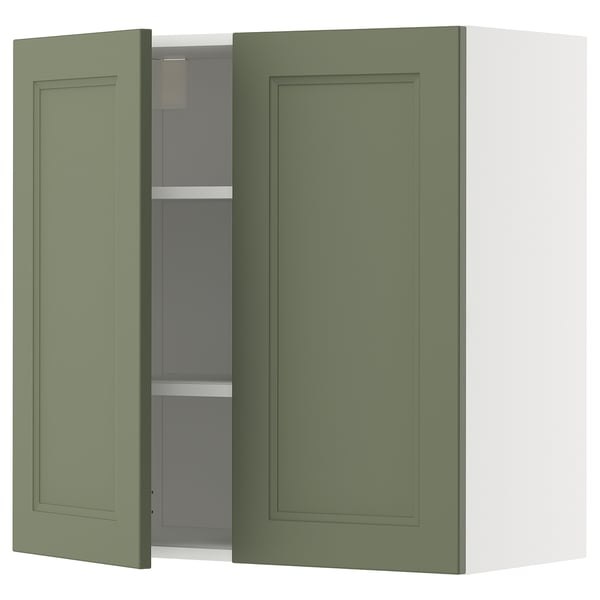 METOD wall cabinet with shelves/2 doors, white/Axstad grey-green, 80x80 cm
