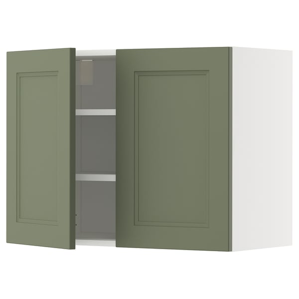 METOD wall cabinet with shelves/2 doors, white/Axstad grey-green, 80x60 cm