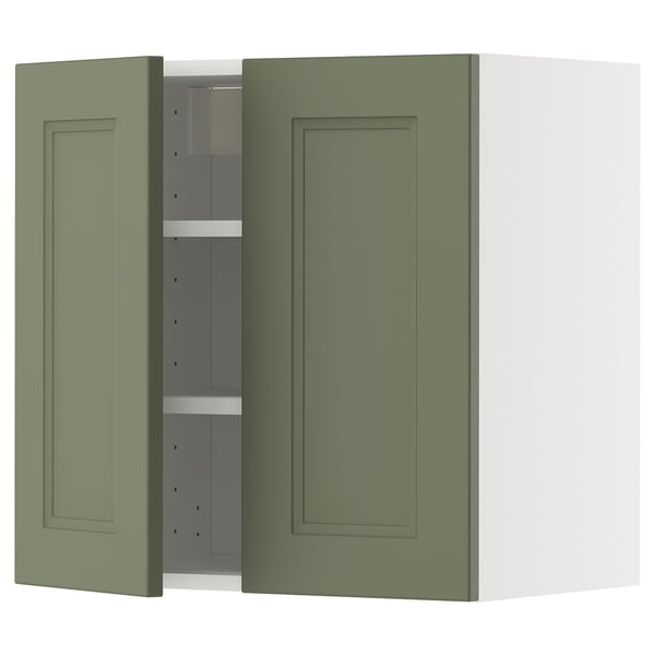 METOD wall cabinet with shelves/2 doors, white/Axstad grey-green, 60x60 cm