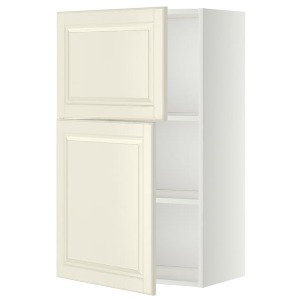METOD wall cabinet with shelves/2 doors, white/Bodbyn off-white, 60x100 cm