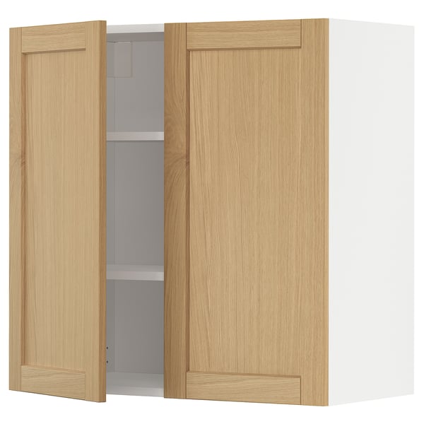 METOD wall cabinet with shelves/2 doors, white/Forsbacka oak, 80x80 cm