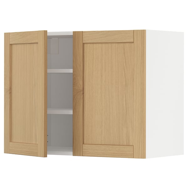 METOD wall cabinet with shelves/2 doors, white/Forsbacka oak, 80x60 cm