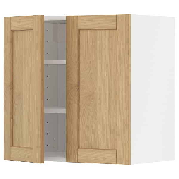 METOD wall cabinet with shelves/2 doors, white/Forsbacka oak, 60x60 cm