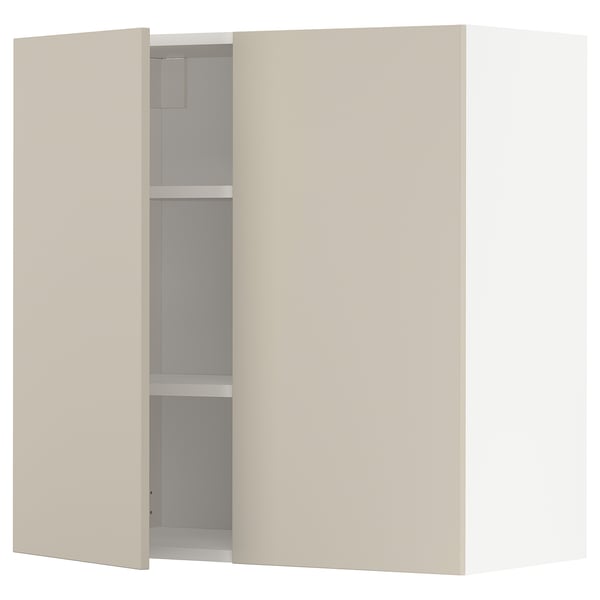 METOD wall cabinet with shelves/2 doors, white/Havstorp beige, 80x80 cm