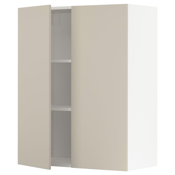 METOD wall cabinet with shelves/2 doors, white/Havstorp beige, 80x100 cm