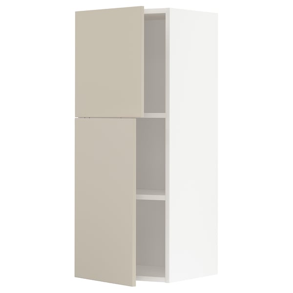 METOD wall cabinet with shelves/2 doors, white/Havstorp beige, 40x100 cm