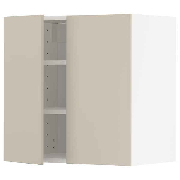 METOD wall cabinet with shelves/2 doors, white/Havstorp beige, 60x60 cm