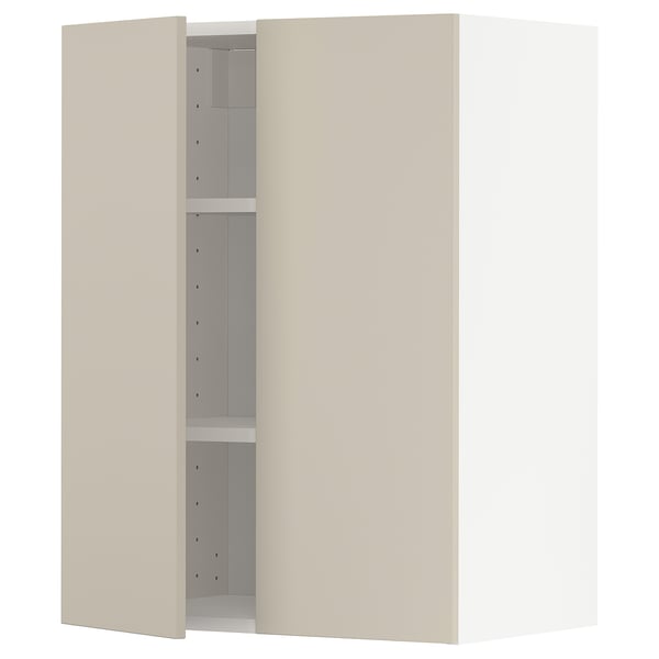 METOD wall cabinet with shelves/2 doors, white/Havstorp beige, 60x80 cm