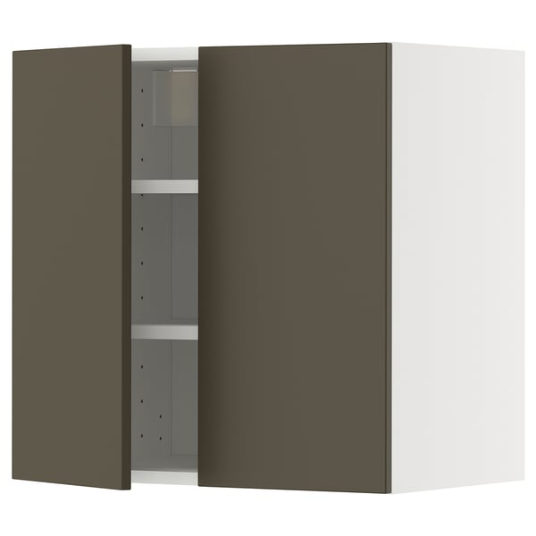 METOD wall cabinet with shelves/2 doors, white/Havstorp brown-beige, 60x60 cm