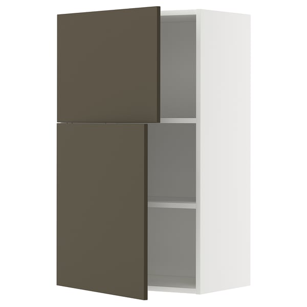 METOD wall cabinet with shelves/2 doors, white/Havstorp brown-beige, 60x100 cm