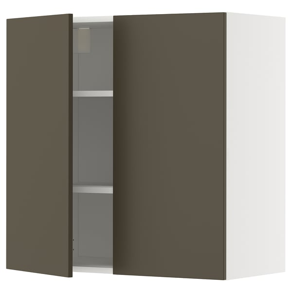 METOD wall cabinet with shelves/2 doors, white/Havstorp brown-beige, 80x80 cm