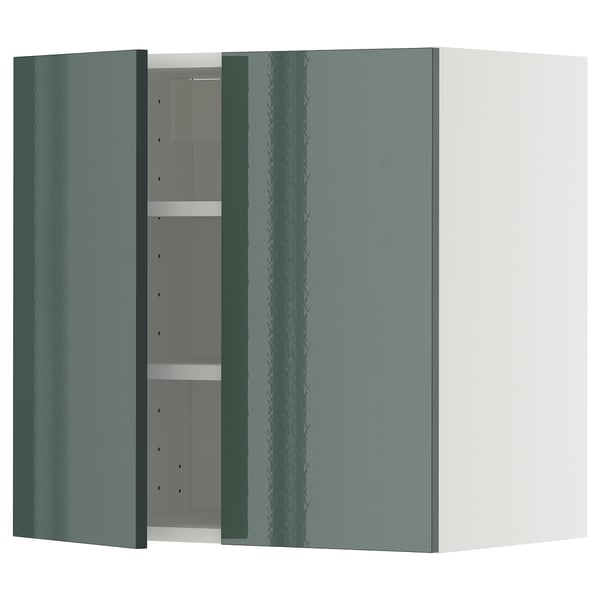 METOD wall cabinet with shelves/2 doors, white/Kallarp high-gloss dark grey-green, 60x60 cm