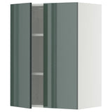 METOD wall cabinet with shelves/2 doors, white/Kallarp high-gloss dark grey-green, 60x80 cm