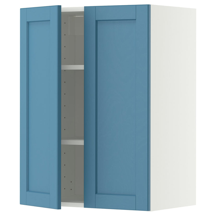METOD wall cabinet with shelves/2 doors, white/Lerhyttan blue, 60x80 cm
