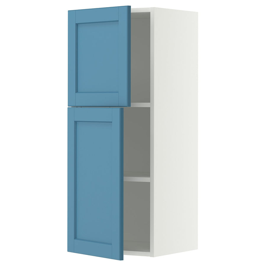 METOD wall cabinet with shelves/2 doors, white/Lerhyttan blue, 40x100 cm