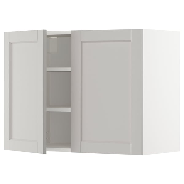METOD wall cabinet with shelves/2 doors, white/Lerhyttan light grey, 80x60 cm