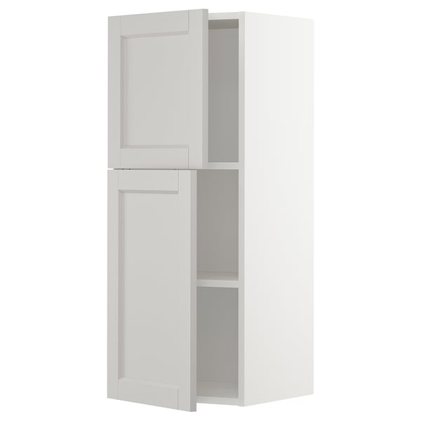 METOD wall cabinet with shelves/2 doors, white/Lerhyttan light grey, 40x100 cm