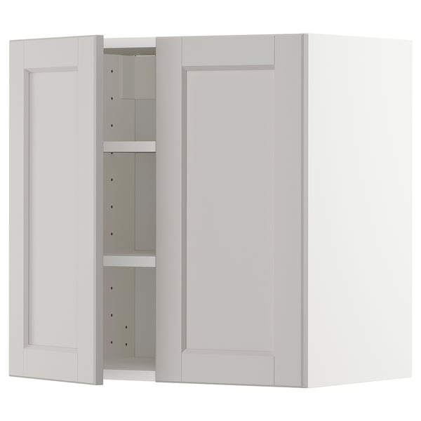 METOD wall cabinet with shelves/2 doors, white/Lerhyttan light grey, 60x60 cm